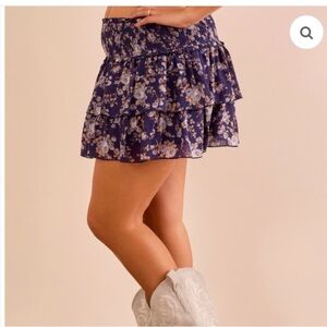 ARULA Floral Ruffle‎ Mini Skirt in Blue
